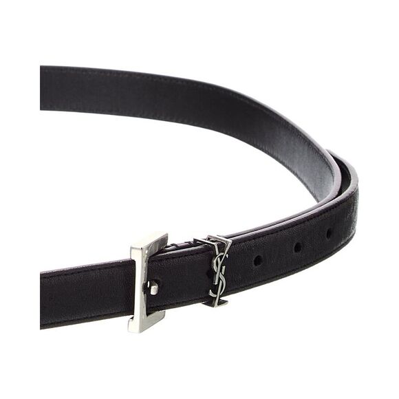 Saint Laurent Cassandre Thin Leather Belt, Black